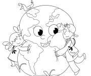 Coloriage Les enfants aiment la Terre