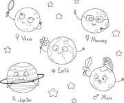 Coloriage Les plan&egrave;tes de notre Syst&egrave;me solaire heureux
