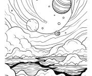 Coloriage Nuages ​​c&eacute;lestes et plan&egrave;tes