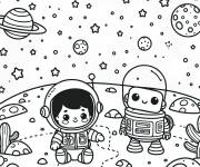Coloriage Petit Astronaute avec les plan&egrave;tes du syst&egrave;me solaire