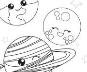 Coloriage Plan&egrave;tes du syst&egrave;me solaire style kawaii
