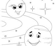 Coloriage Plan&egrave;tes mignonnes dans leur orbite