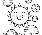 Coloriage Soleil heureux avec ses plan&egrave;tes