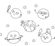 Coloriage Syst&egrave;me solaire avec des &eacute;toiles
