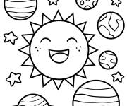 Coloriage Syst&egrave;me solaire avec le gros soleil souriant