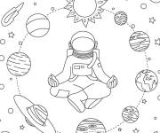 Coloriage Syst&egrave;me solaire avec un astronaute au centre