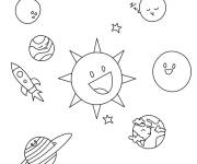 Coloriage Syst&egrave;me solaire avec un fus&eacute;e