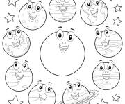 Coloriage Syst&egrave;me solaire avec visage joyeux