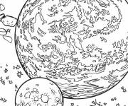 Coloriage Terre et lune tournant autour du soleil