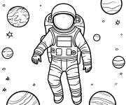 Coloriage Un astronaute en sortie dans le syst&egrave;me solaire