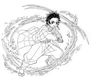 Coloriage Bataille f&eacute;roce de Tanjiro