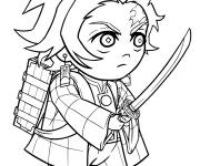 Coloriage Chibi Tanjiro avec son &eacute;p&eacute;e pret pour l'action