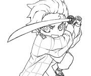 Coloriage Chibi Tanjiro Kamado en action