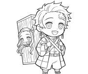 Coloriage Chibi Tanjiro portant Nezuko