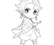 Coloriage Chibi Tanjiro pr&ecirc;t pour l'action de l'anime