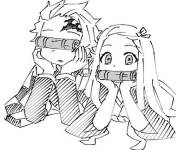 Coloriage Dr&ocirc;le de Nezuko et Tanjiro