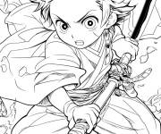 Coloriage Jeune homme Tanjiro Kamado en action