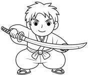 Coloriage La posture de Tanjiro avec son &eacute;p&eacute;e de dessin anim&eacute;