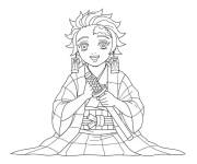 Coloriage Le beau Tanjiro assis