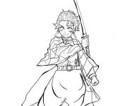 Coloriage et dessins gratuit Portrait de Tanjiro Kamado levant son &eacute;p&eacute;e à imprimer