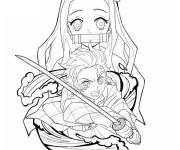 Coloriage Poster de Nezuko et Tanjiro
