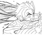 Coloriage Protagoniste Tanjiro en plein bataille