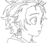 Coloriage et dessins gratuit Regard mignon de tueure Tanjiro Kamado à imprimer