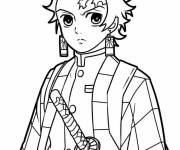 Coloriage Regard s&eacute;rieux de Tanjiro Kamado