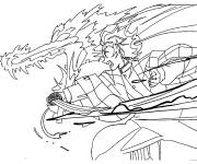 Coloriage Sc&egrave;ne o&ugrave; Tanjiro Kamado attaque le d&eacute;mon