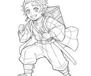 Coloriage Sch&eacute;ma simplifi&eacute; de Tanjiro en train de courir