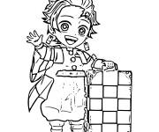 Coloriage Tanjiro agitant joyeusement la main