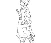 Coloriage Tanjiro avance &agrave; grands pas