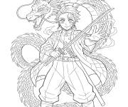 Coloriage Tanjiro avec la transformation du dragon