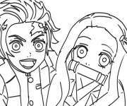 Coloriage Tanjiro avec Nezuko