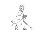Coloriage Tanjiro avec son arme et ses pouvoirs