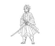Coloriage Tanjiro avec son &eacute;p&eacute;e Nichirin