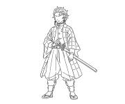 Coloriage Tanjiro avec son &eacute;p&eacute;e Nichirin pendant le combat