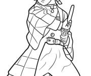 Coloriage Tanjiro brandit son katana