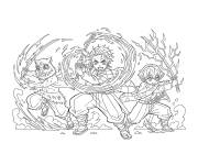 Coloriage Tanjiro combat aux c&ocirc;t&eacute;s de ses amis
