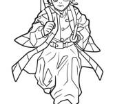 Coloriage Tanjiro courant avec d&eacute;termination