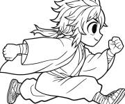 Coloriage Tanjiro courut avec d&eacute;termination