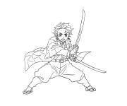 Coloriage Tanjiro d&eacute;montrant ses technique de combat