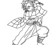Coloriage Tanjiro en action