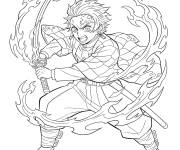 Coloriage Tanjiro en col&egrave;re au combat