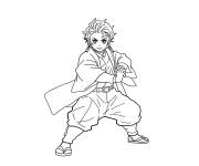 Coloriage Tanjiro en position d'attaque