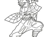 Coloriage Tanjiro en position de combat