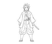 Coloriage Tanjiro en v&ecirc;tement japonaise