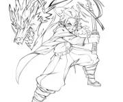 Coloriage Tanjiro et le combat &eacute;pique