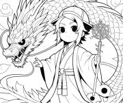 Coloriage Tanjiro et le Dragon du changement