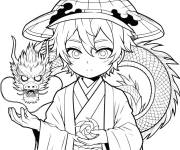 Coloriage Tanjiro et le Dragon du changement de l'anime